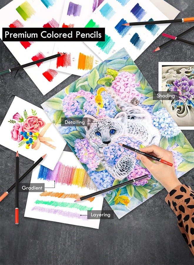 كالور مجموعة تلوين رسم مكونة من 144 قطعة من KALOUR، تتضمن 120 قلم رصاص ملون احترافي ناعم، وأقلام رسم وأقلام فحم،  ومستلزمات رسم فنية للفنانين البالغين والمبتدئين - Image 4