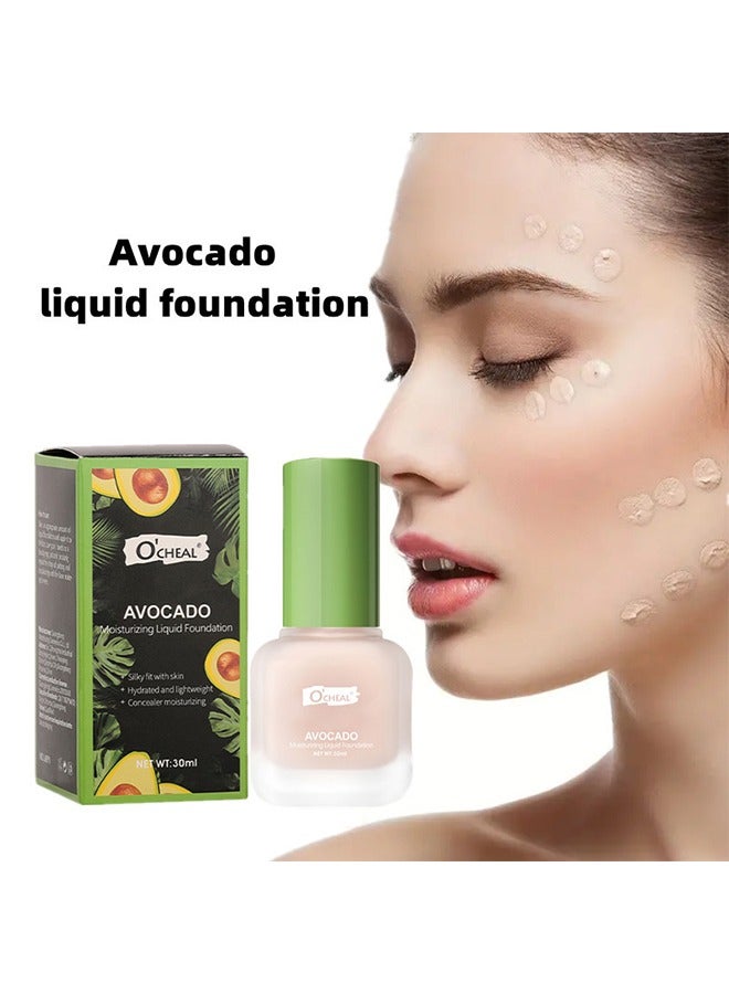 اوكيل كريم أساس سائل مرطب بالأفوكادو ، تناسب حريري مع البشرة ومرطب وخفيف الوزن خافي العيوب مرطب ، ترطيب للوجه على مدار 24 ساعة 30 مل (#02 طبيعي) - Image 1