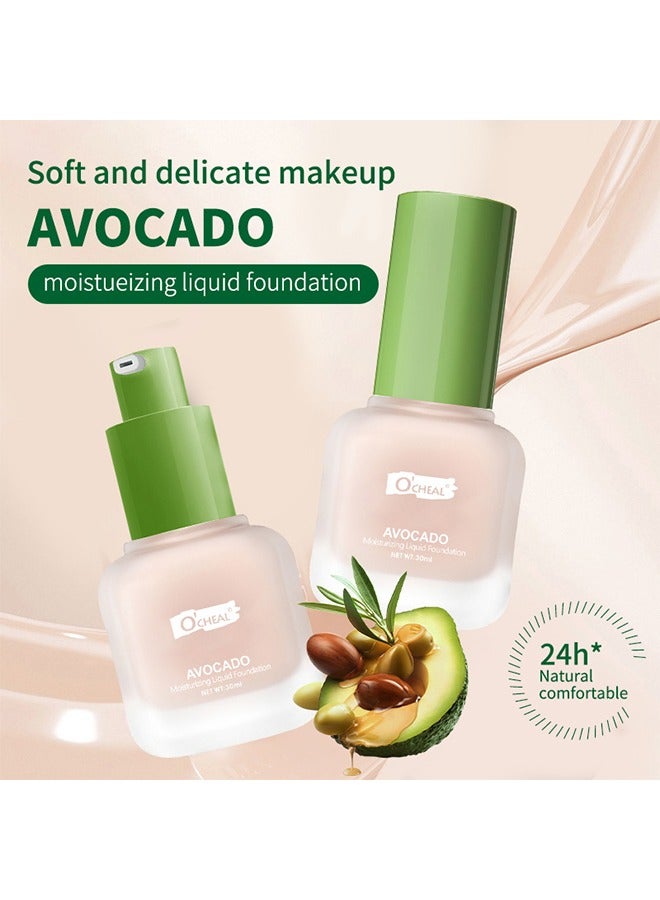 اوكيل كريم أساس سائل مرطب بالأفوكادو ، تناسب حريري مع البشرة ومرطب وخفيف الوزن خافي العيوب مرطب ، ترطيب للوجه على مدار 24 ساعة 30 مل (#02 طبيعي) - Image 2