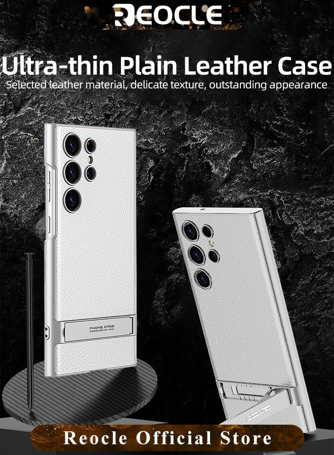 REOCLE Samsung Galaxy S23 Serious Case with Kickstand Ultra-thin Plain Leather Anti-fall Mobile Phone Case for Galaxy S23 Series - Image 2