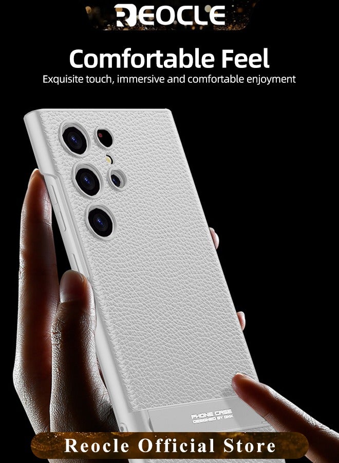 REOCLE Samsung Galaxy S23 Serious Case with Kickstand Ultra-thin Plain Leather Anti-fall Mobile Phone Case for Galaxy S23 Series - Image 3