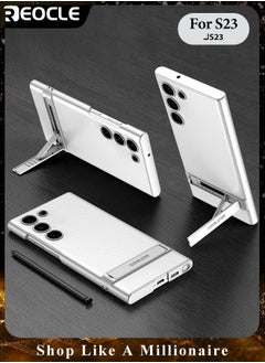 REOCLE Samsung Galaxy S23 Serious Case with Kickstand Ultra-thin Plain Leather Anti-fall Mobile Phone Case for Galaxy S23 Series  - Image 1
