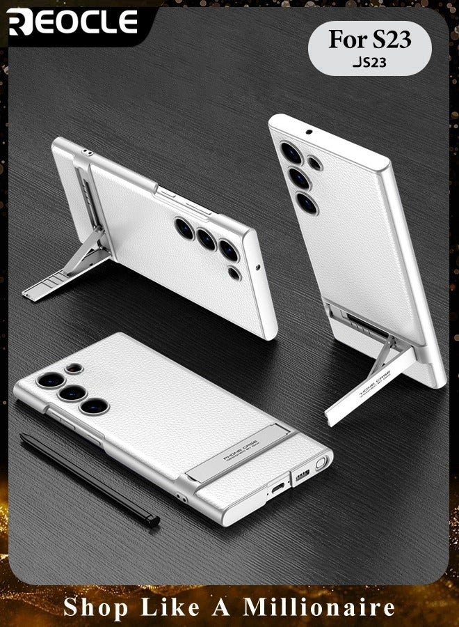 REOCLE Samsung Galaxy S23 Serious Case with Kickstand Ultra-thin Plain Leather Anti-fall Mobile Phone Case for Galaxy S23 Series - Image 1