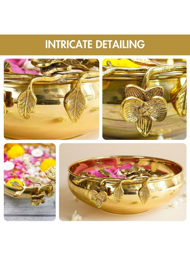 BEHOMA Flower Design 10 Inches Brass Urli Decor Bowl, Indoor Outdoor Golden Center Table Flower Decorative Bowl for Home Decor, Urali for Haldi, Mehndi Wedding, Pooja and Holi Decoration, 1 pc - Image 5
