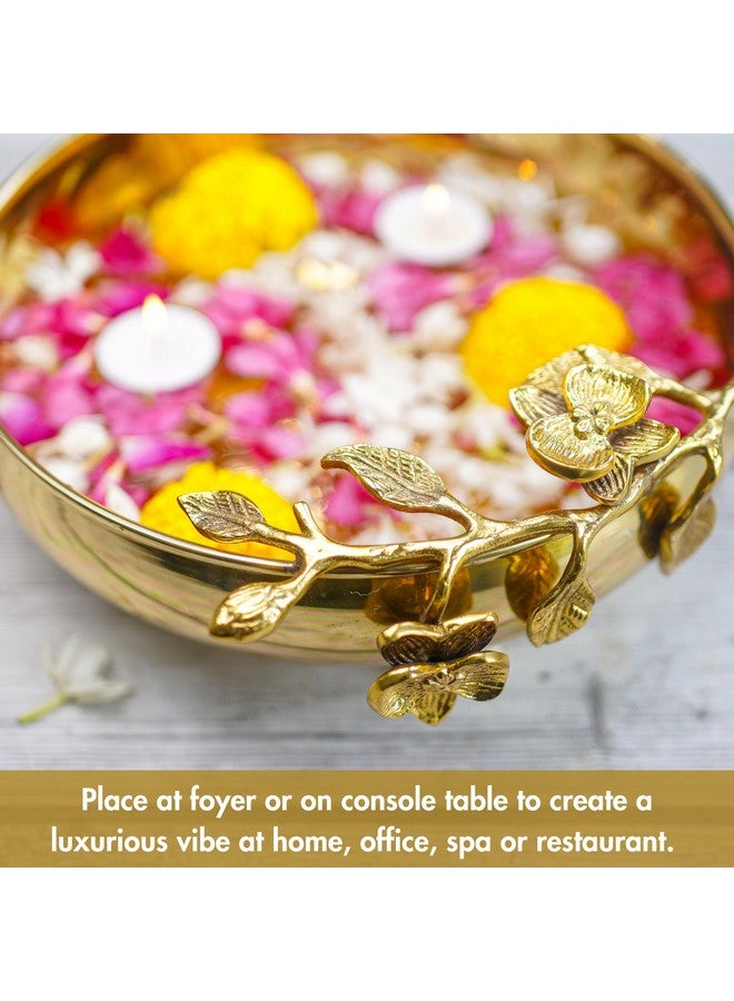 BEHOMA Flower Design 10 Inches Brass Urli Decor Bowl, Indoor Outdoor Golden Center Table Flower Decorative Bowl for Home Decor, Urali for Haldi, Mehndi Wedding, Pooja and Holi Decoration, 1 pc - Image 4