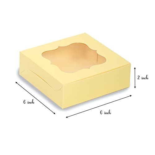 Chic a Choc Brownie Box for 4 brownies. Pastel yellow colour. Chic a Choc. Size 6x6x2 in. Pack of 8. Bakery/Cakes Packaging. - Image 3