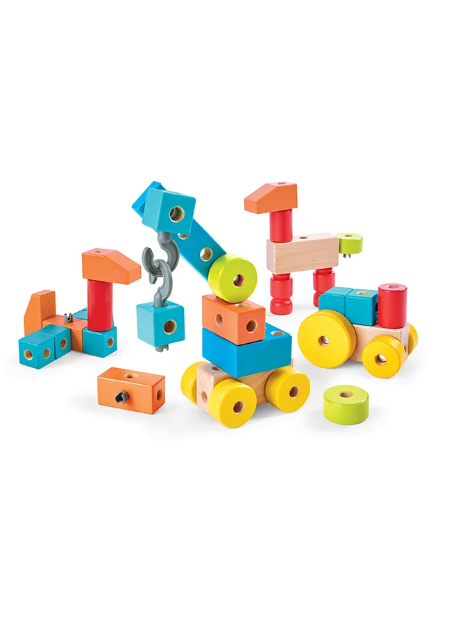 هيب Hape 44pcs Infinite Imagination Building Wooden Blocks, Guide Cards Included, Colorful Blocks, Creative Development, Perfect For Storytelling, Color Recognition, Fine Motor Skills, FSC Certified, 18M+