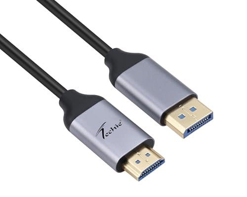 Techie DisplayPort to HDMI Cable 1.8m (Metal/CU), 4K 30Hz Display Cable, DisplayPort (Male) to HDMI (Male) Adapter, Gold-Plated Connectors, ABS Body, Plug-and-Play (Black) - Image 1