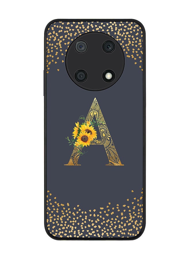 Stylizedd Rugged Black edge case for Huawei nova Y90 Slim fit Soft Case Flexible Rubber Edges Anti Drop TPU Gel Thin Cover - Custom Monogram Initial Letter Floral Pattern Alphabet - A (Grey ) - Image 1