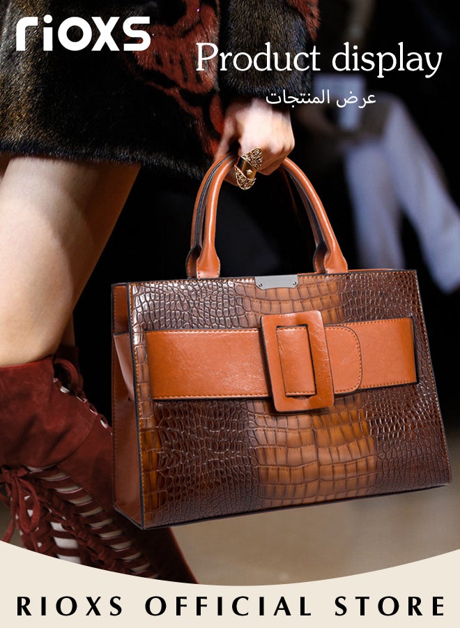 3 pcs Women Fashion Bags Large Capacity Satchel Purses for Women Crocodile Patent Leather Tote Bag and Square Buckle Handbag