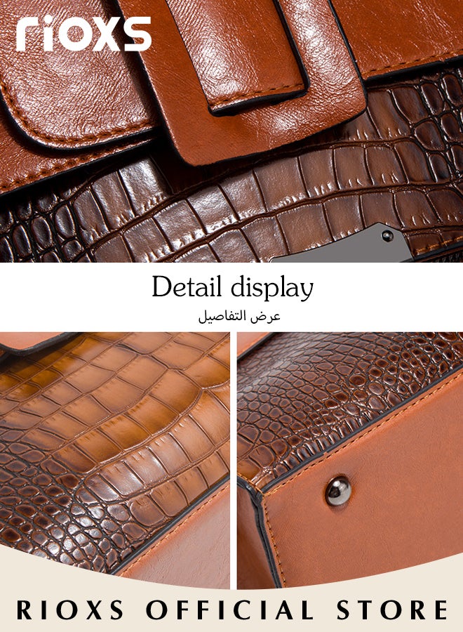 3 pcs Women Fashion Bags Large Capacity Satchel Purses for Women Crocodile Patent Leather Tote Bag and Square Buckle Handbag