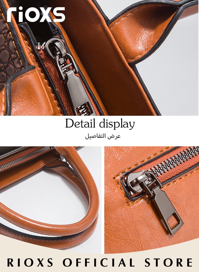 3 pcs Women Fashion Bags Large Capacity Satchel Purses for Women Crocodile Patent Leather Tote Bag and Square Buckle Handbag