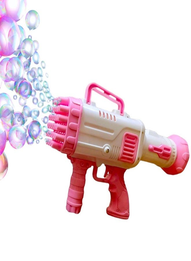 BUBBLE GUN مفجر فقاعات 32 ثقب للأطفال | مسدس فقاعات عالي الحجم مع محلول | صانع الفقاعات النهائي - وردي - Image 2