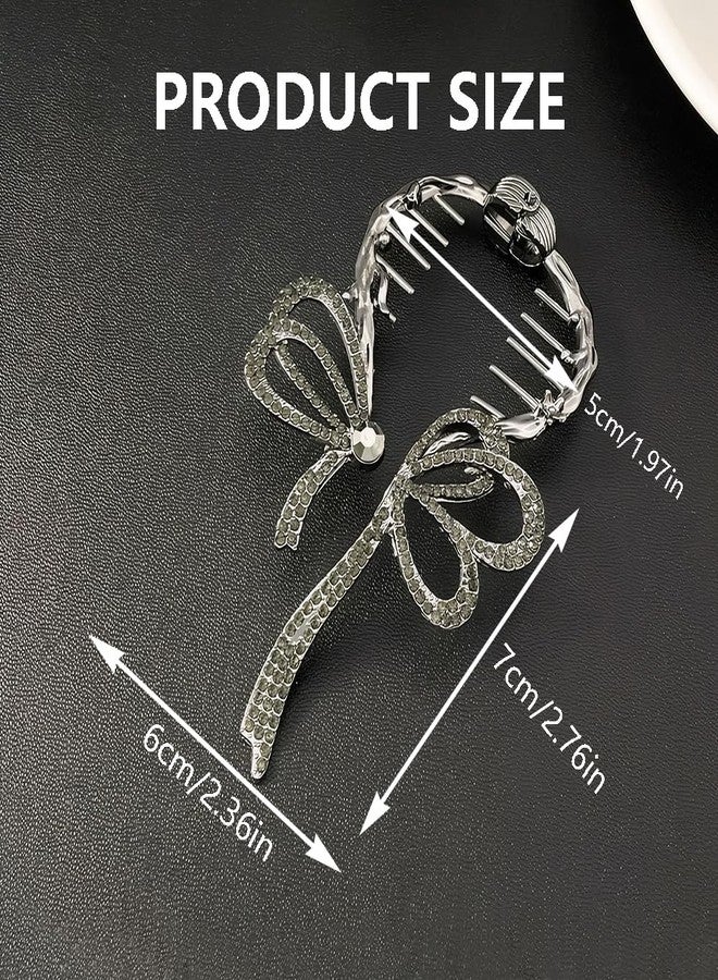 Rannyrena Pearls Tassel Rhinestone Ponytail Claw Clip for Women Crystal Bow Ponytail Bauckle Buns Hair Holder Sparkling Metal Hair Bun Accessories (Dark Grey Bow) - Image 5
