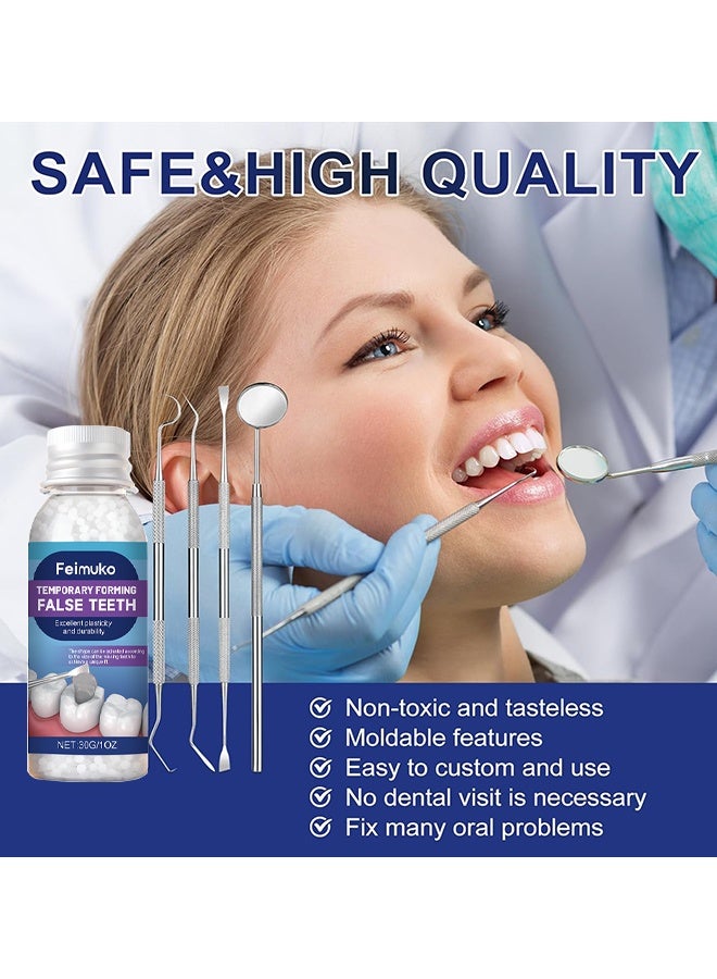 Feimuko Temporary Forming False Teeth Kit, Tooth Repair Kit, Moldable Tooth Filling Repair Kit With 4 Dental Tool, Tooth Replacement Missing Teeth, Dental Care Kit Fixing The Missing And Broken Replacements, DIY Natural Filling Fake Teeth, Smile Confidently Again - Image 4