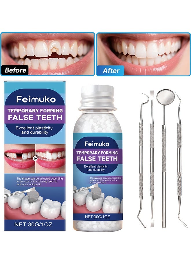 Feimuko Temporary Forming False Teeth Kit, Tooth Repair Kit, Moldable Tooth Filling Repair Kit With 4 Dental Tool, Tooth Replacement Missing Teeth, Dental Care Kit Fixing The Missing And Broken Replacements, DIY Natural Filling Fake Teeth, Smile Confidently Again - Image 1