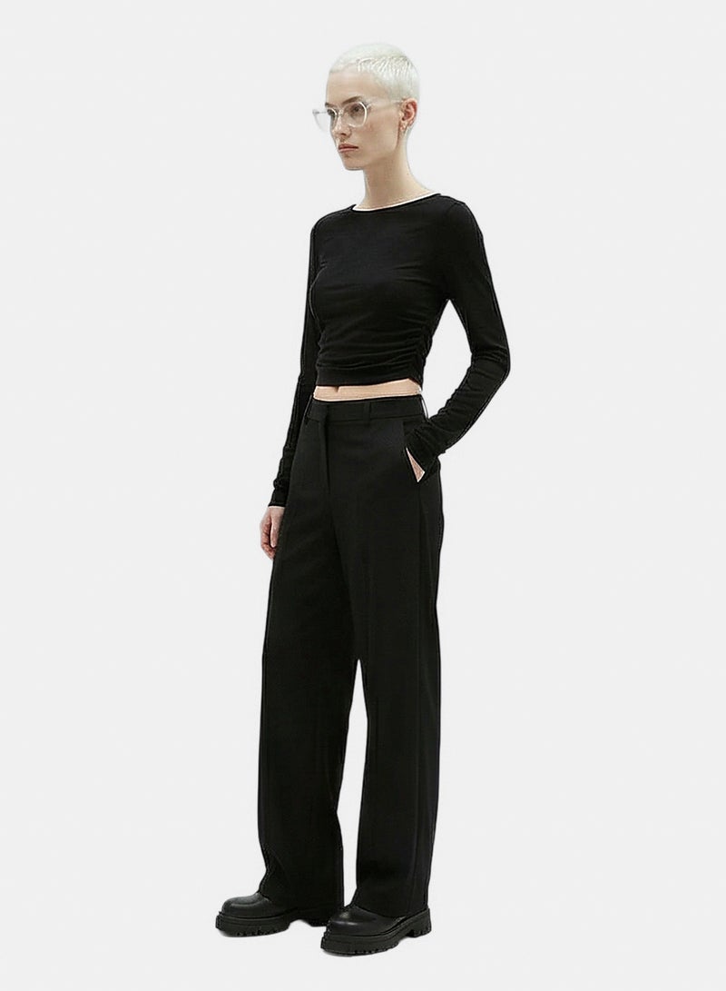 RAVIN Women Black Ruched Cropped Long Sleeve Tee - Image 4