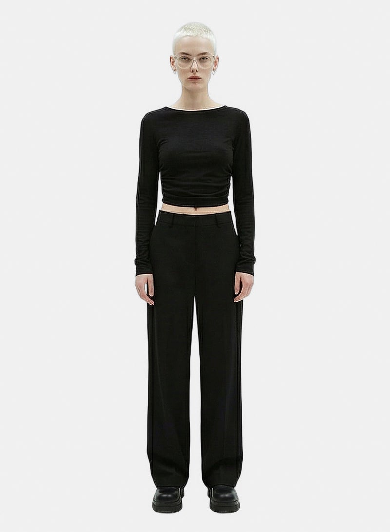 RAVIN Women Black Ruched Cropped Long Sleeve Tee - Image 3