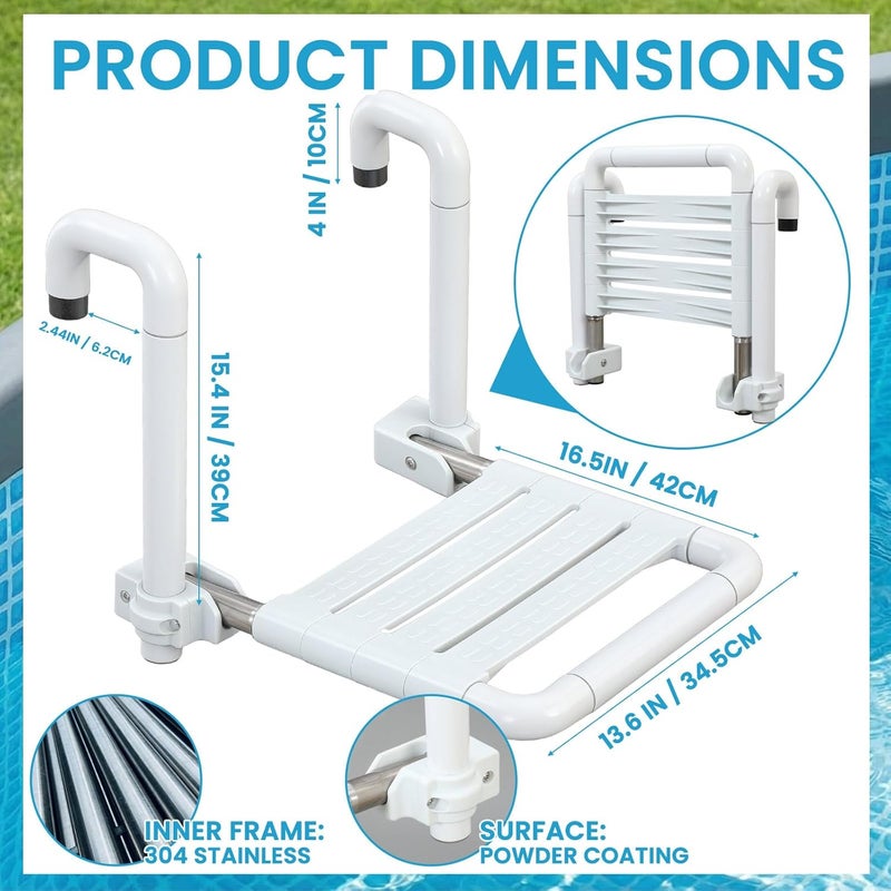 Memorywuu 18.9 Inch Foldable Underwater in Pool Stool Chair Non Float Poolside Bar Seating Above Ground Frame Swimming Pools White Comfortable Supports up to 220 Lbs - Image 2