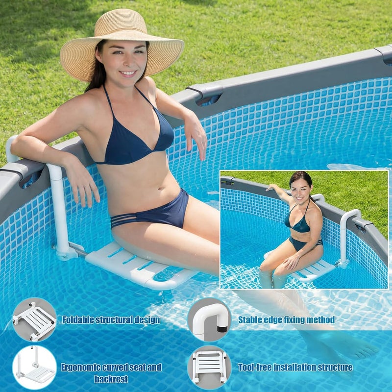 Memorywuu 18.9 Inch Foldable Underwater in Pool Stool Chair Non Float Poolside Bar Seating Above Ground Frame Swimming Pools White Comfortable Supports up to 220 Lbs - Image 5