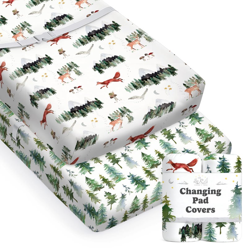 Sorrel + Fern Baby Changing Pad Cover 2-Pack For Boys  Girls (Woodland Forest Animals) - Premium Fitted Sheets Baby Diaper Changing Table Cover - Buttery Soft Cotton Blend - Image 1