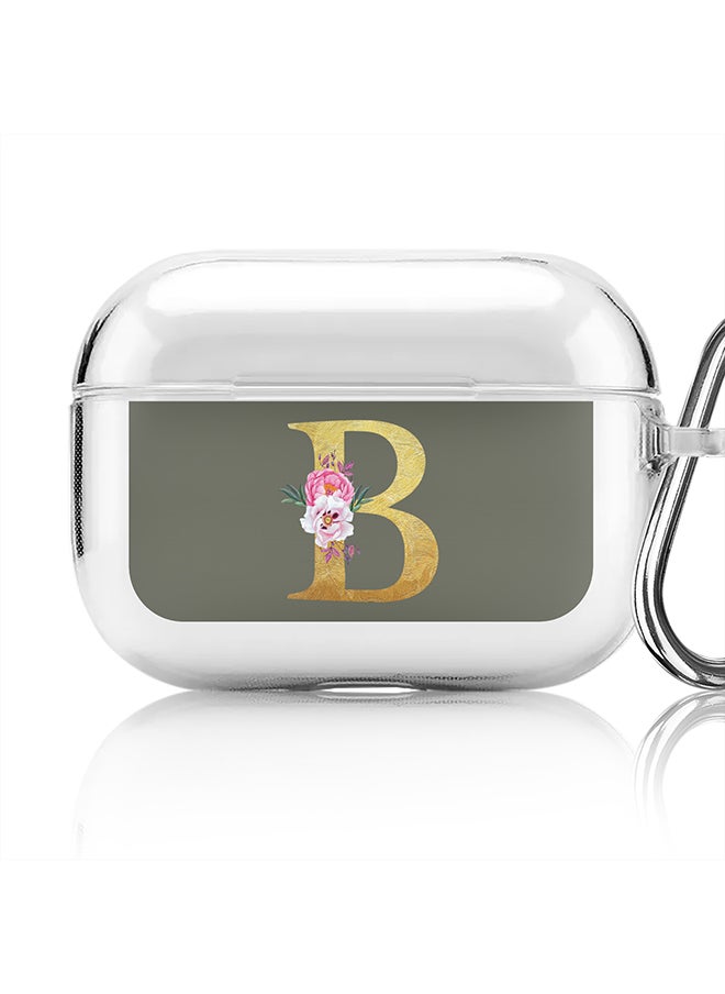 Stylizedd Classic Clear printed Case for Apple Airpods Pro Soft TPU Gel Thin Transparent Flexible Cover - Custom Monogram Initial Letter Floral Pattern Alphabet - B (Olive Green )  - Image 1
