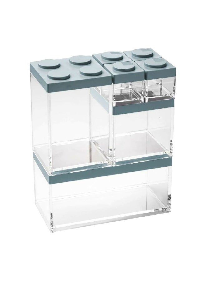 OMADA 7-Piece Plastic Brickstore Dishwasher Safe BPA Free Storage Box Set Blue and Clear 5.7 x 47.8 x 35.5 cm M6530AP