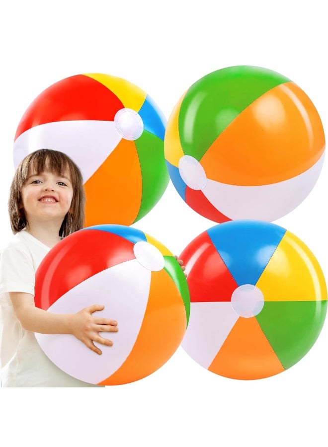 4 Packs 20 Inch Inflatable Rainbow Beach Balls for Pool Parties, Kids and Adults Summer Toys, Party Favors, Beach Decorations, Water Games Large Bulk Set for Luau, Birthday, Summer Fun - Image 1