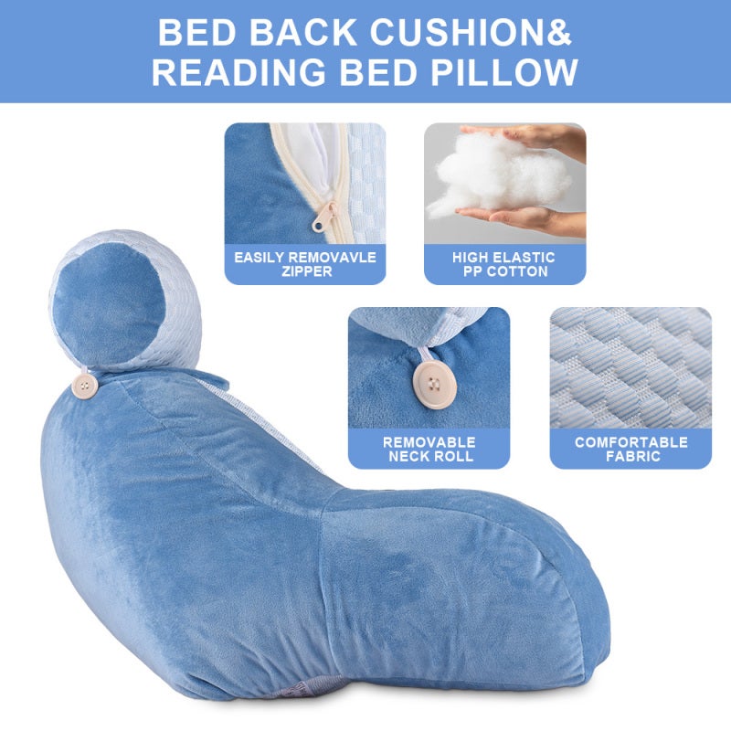 Bed Pillow for Sitting Up: Detachable Ice Silk & PP Cotton, Spine-Curved Support, Breathable Resilient Back Pillow - Easy-to-Clean Reading Pillow for Adult Bed Sitting, Reading, TV Watching & Laptop W - Image 4