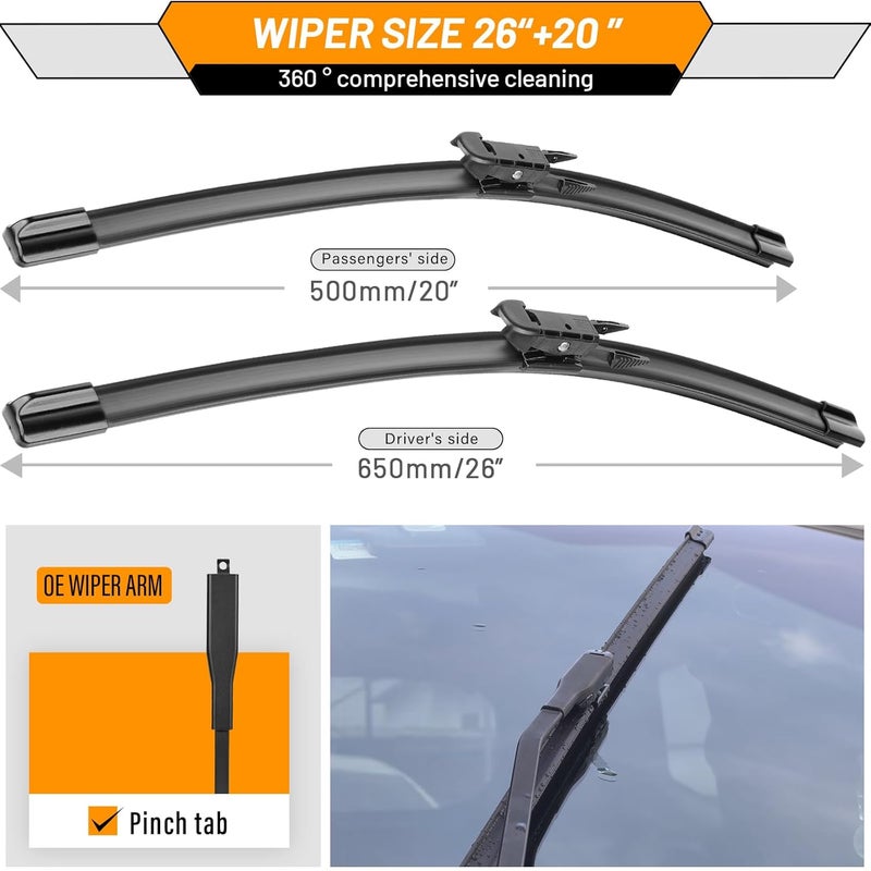 AUTOBOO 26"+20" Windshield Wiper Blade Replacement for Toyota Avalon 2005-2012 Ford Taurus 2011-2018 -Original Factory Quality (Pack of 2) - Image 3