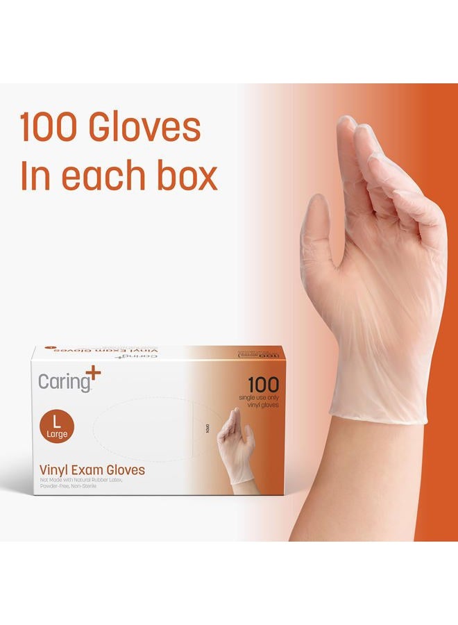 Caring Vinyl Exam Gloves (100ct), Powder Free and Not Made with Natural Rubber Latex, Gloves for Medical Use, First Aid, Food Prep and More, Large - Image 5