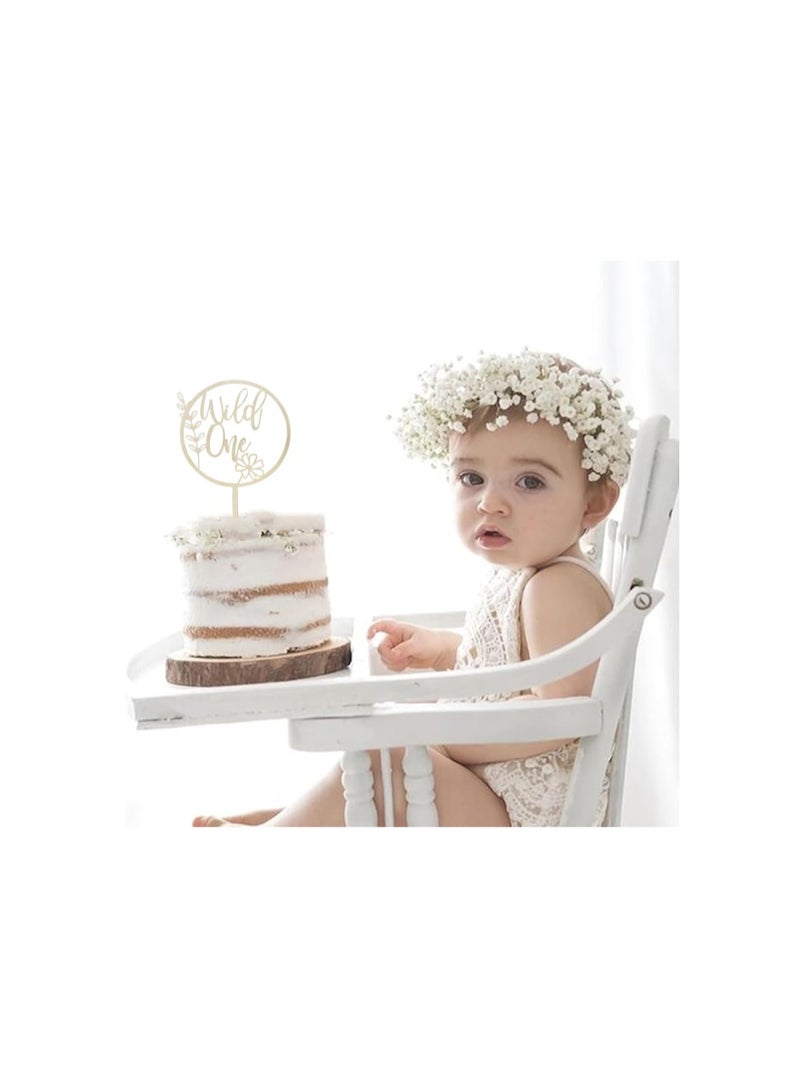 Wild One Cake Topper - 1st Birthday Wood Cake Topper, Wildflower Cake Topper, Floral Birthday cake sign, First Birthday Wildflower Cake Topper - Image 1