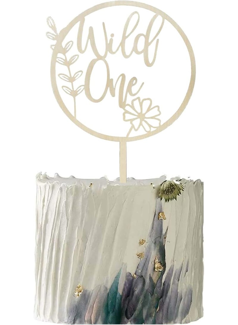 Wild One Cake Topper - 1st Birthday Wood Cake Topper, Wildflower Cake Topper, Floral Birthday cake sign, First Birthday Wildflower Cake Topper - Image 2
