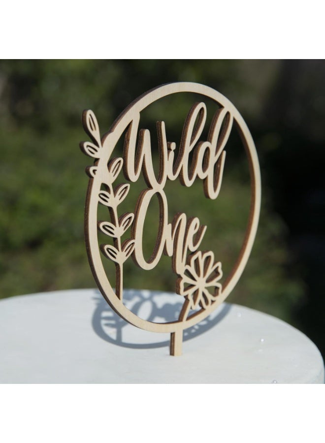 Wild One Cake Topper - 1st Birthday Wood Cake Topper, Wildflower Cake Topper, Floral Birthday cake sign, First Birthday Wildflower Cake Topper - Image 3