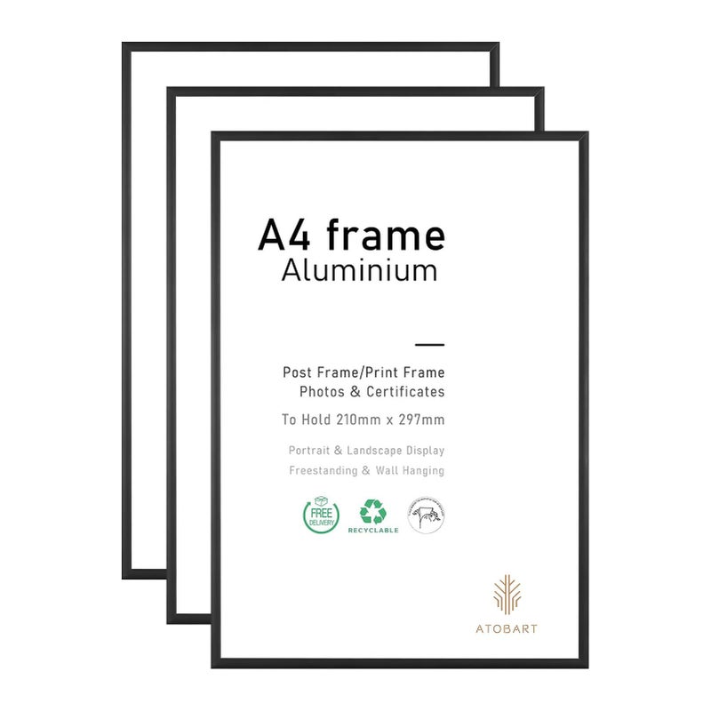 A4 Photo Frame 3 Pack21x30cm Black Aluminium Picture FrameCertificate Frame for Wall Mount or Table Top Display Black Aluminium