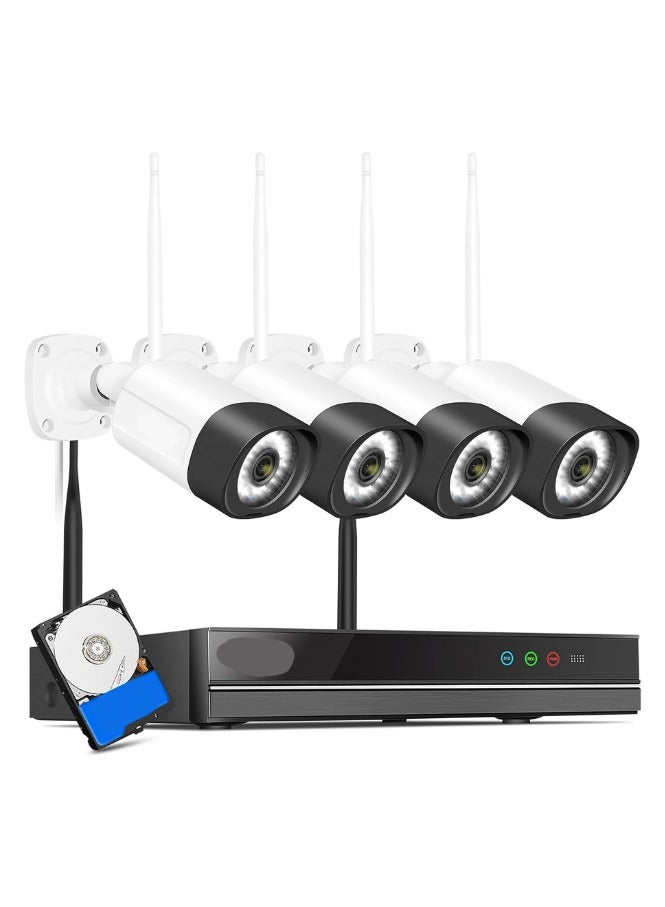 نظام كاميرات أمن لاسلكي 10 قنوات مع 4 كاميرات بدقة 3 ميجابكسل وقرص صلب 1 تيرابايت، مراقبة منزلية عن بعد - Image 1