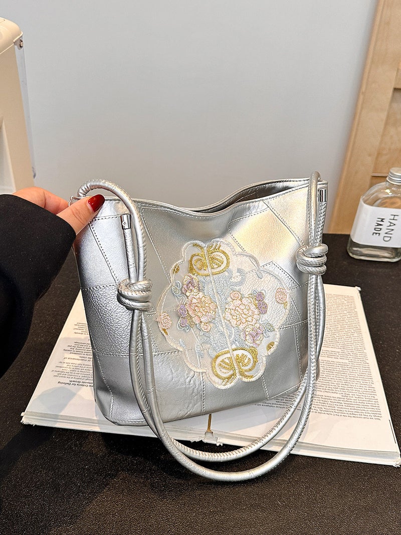 New Chinese Style National Style Embroidered Bag Women'S Fashion Commuter Crossbody Bag Niche Antique Shoulder Bucket Bag - Image 2