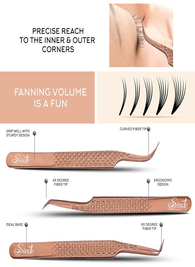 SIVOTE Eyelash Extension Tweezers Fiber Tips, Set of 6, Curved, Dolphin, 90 Degree 45 Degree, Volume Boot & Slight Curved Tweezer, Rose Gold - Image 3