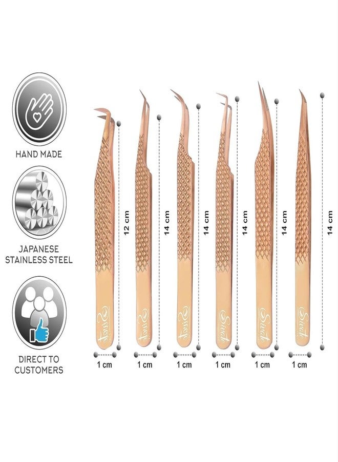 SIVOTE Eyelash Extension Tweezers Fiber Tips, Set of 6, Curved, Dolphin, 90 Degree 45 Degree, Volume Boot & Slight Curved Tweezer, Rose Gold - Image 4
