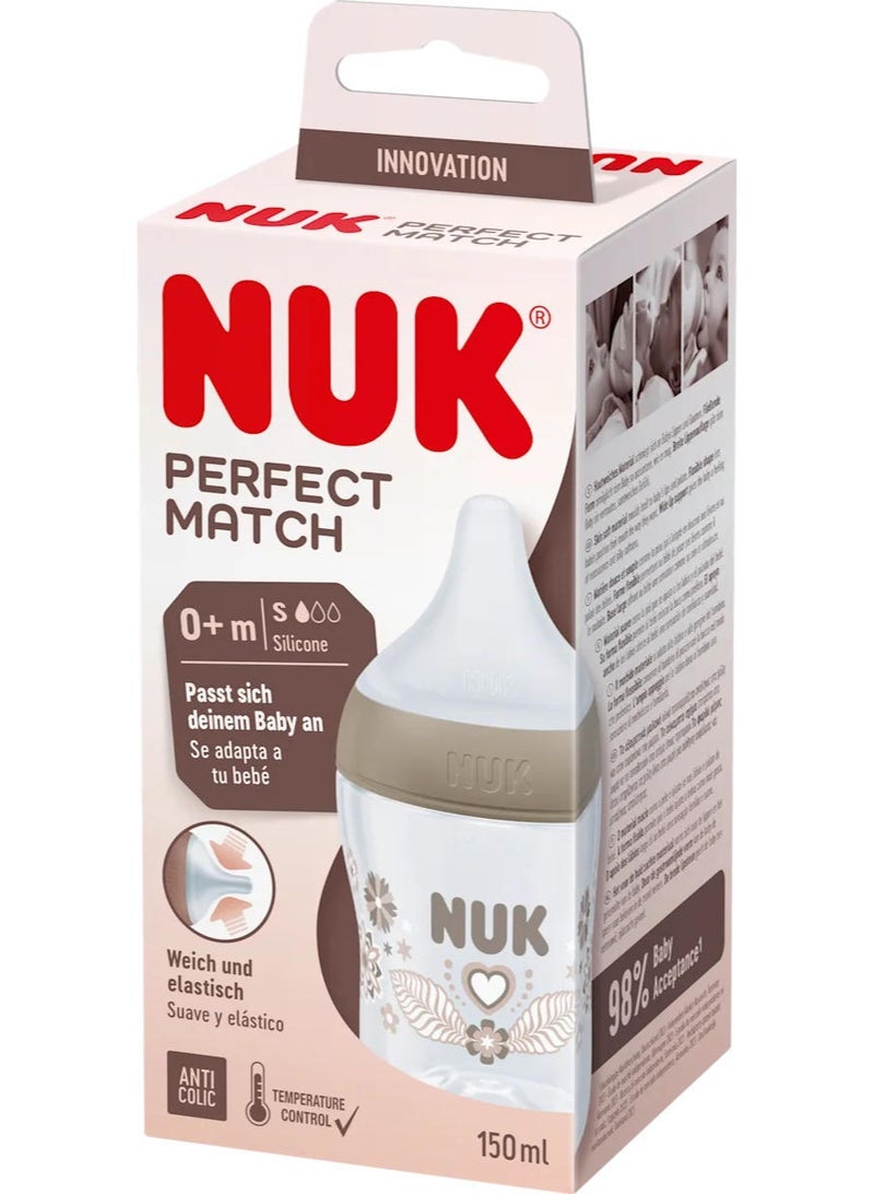 NUK Perfect Match Baby Bottle With Soft Small Silicone Teat Heart 0+ M 150 ML - Image 1