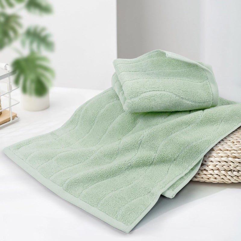 Jacquotha Hand Towels 2 Pack - Sage Green Wavy Striped Hand Towels for Bathroom, 100% Natural Cotton Soft Absorbent Decorative, 13x29 Inches - Image 2