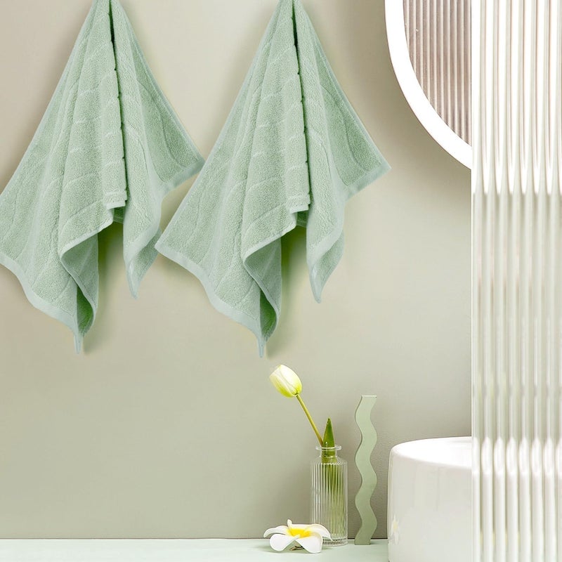 Jacquotha Hand Towels 2 Pack - Sage Green Wavy Striped Hand Towels for Bathroom, 100% Natural Cotton Soft Absorbent Decorative, 13x29 Inches - Image 3