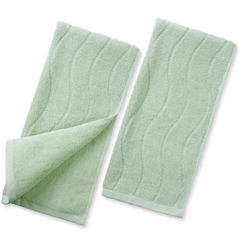 Jacquotha Hand Towels 2 Pack - Sage Green Wavy Striped Hand Towels for Bathroom, 100% Natural Cotton Soft Absorbent Decorative, 13x29 Inches - Image 1