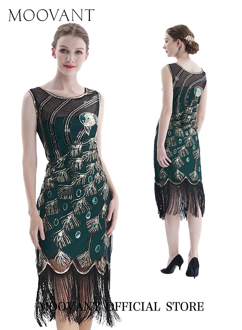 موفانت فستان حفلات كلاسيكي للنساء، فستان حفلات مزين بالترتر، فستان بطابع عشرينيات القرن العشرين، فستان حفلات رسمي، فستان مناسب للارتداء اليومي للسيدات - Image 1