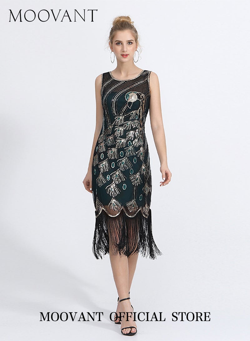 موفانت فستان حفلات كلاسيكي للنساء، فستان حفلات مزين بالترتر، فستان بطابع عشرينيات القرن العشرين، فستان حفلات رسمي، فستان مناسب للارتداء اليومي للسيدات - Image 3