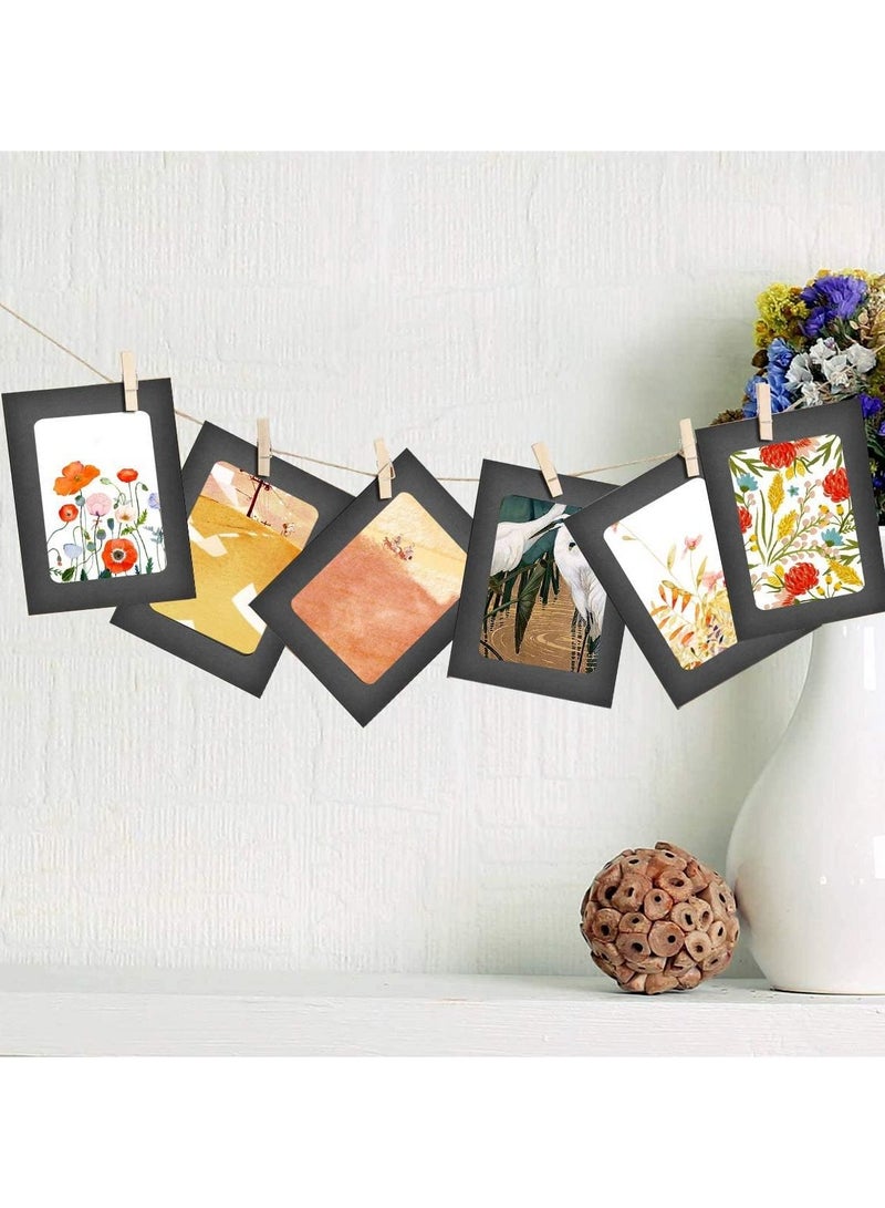 Kraft Paper Cardboard Photo Frame with Wooden Clips and String, Wall Decoration DIY Picture Frame Hanging Picture Frames for Home, School and Office Décor 10Pcs - Image 3