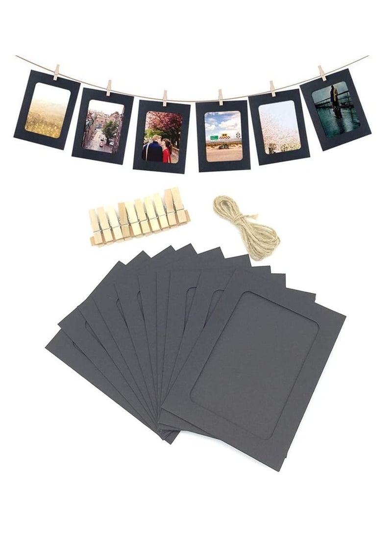 Kraft Paper Cardboard Photo Frame with Wooden Clips and String, Wall Decoration DIY Picture Frame Hanging Picture Frames for Home, School and Office Décor 10Pcs - Image 1