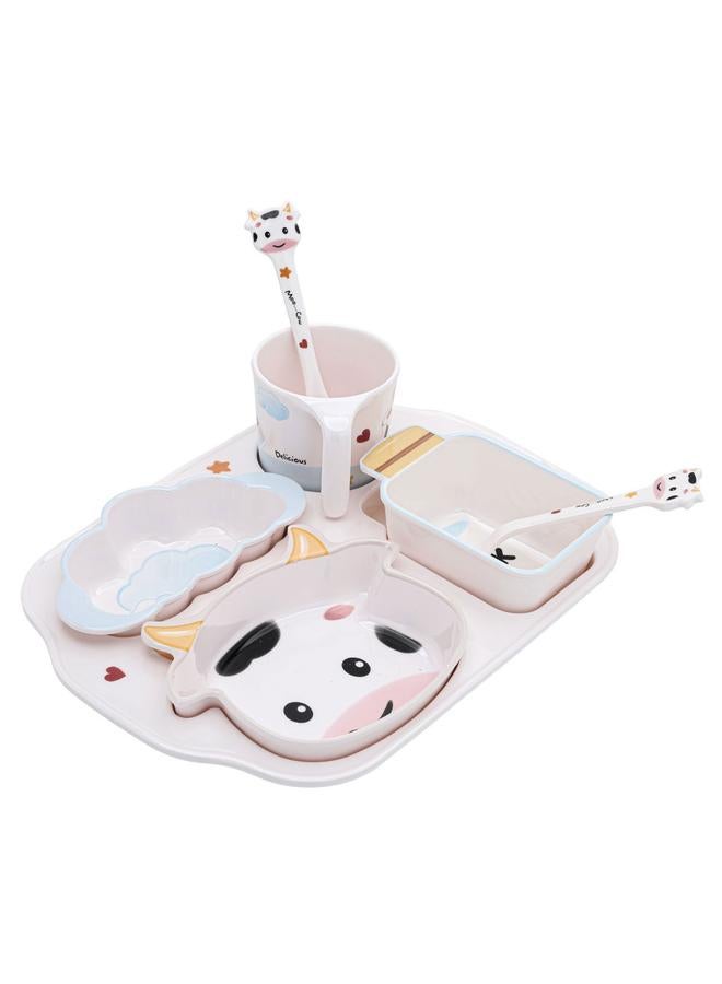 السيف  طقم تقديم طعام بلاستيكي للأطفال على شكل بقرة مكون من 7 قطع ملونة - Image 1