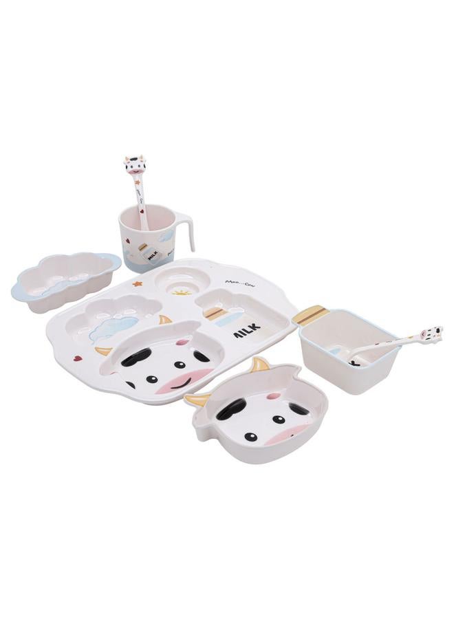 السيف  طقم تقديم طعام بلاستيكي للأطفال على شكل بقرة مكون من 7 قطع ملونة - Image 2