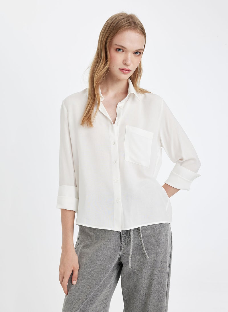 DeFacto Regular Fit Shirt Collar Basic Plain Buttoned Long Sleeve Shirt - Image 1